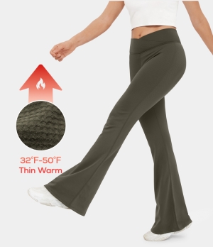 Halara 3D Fleece Crossover High Waisted Back Pocket Super Flare Fleece Yoga Women's Leggings Winter Moss | 578416-YKU