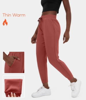 Halara 3D Fleece Elastic Waistband Drawstring Side Pocket Fleece Casual Women's Jogger Marsala | 219435-GAU