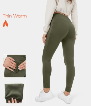 Halara 3D Fleece High Waisted Drawstring Side Pocket Plain Fleece Full Length Women's Jogger Winter Moss | 306241-KTZ