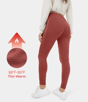 Halara 3D Fleece High Waisted Drawstring Side Pocket Plain Fleece Full Length Women's Jogger Marsala | 578036-PFZ