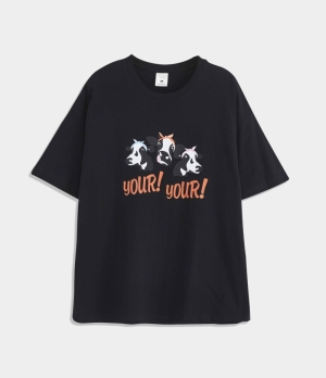 Halara Animal Print Round Neck T-Shirt Women's Tops Black | MKTDGUO-83