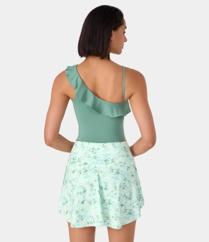 Halara Asymmetric Ruffle Cropped Barre Ballet Dance Tank Women's Tops Beryl Green | CSKVDFH-30