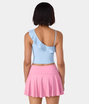 Halara Asymmetric Ruffle Cropped Barre Ballet Dance Tank Women's Tops Ice Water | RFSXJMV-09