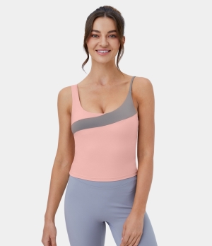 Halara Asymmetric Strap Backless Cropped Yoga Tank Women's Tops Powder Pink | CYJIMWE-57