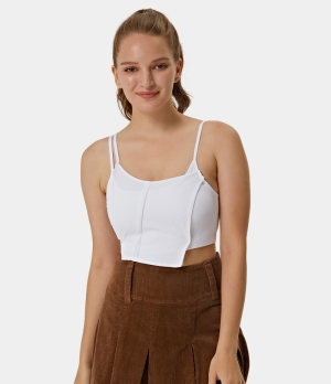 Halara Asymmetric Straps Ribbed Knit Irregular Casual Cropped Tank Women's Tops White | NHLUOXB-61