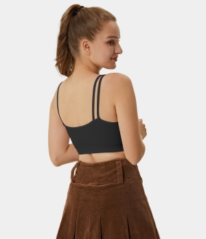 Halara Asymmetric Straps Ribbed Knit Irregular Casual Cropped Tank Women's Tops Black | OLXKZAT-06