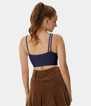 Halara Asymmetric Straps Ribbed Knit Irregular Casual Cropped Tank Women's Tops Deep Sapphire | SDICFPB-93