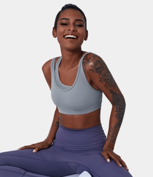 Halara Asymmetrical Neck Contrast Mesh Plain Tank Women's Tops Aloof Grey | LQGIMRX-15