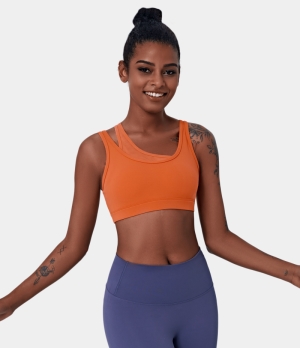 Halara Asymmetrical Neck Contrast Mesh Plain Tank Women's Tops Orange | ROPNKEA-10