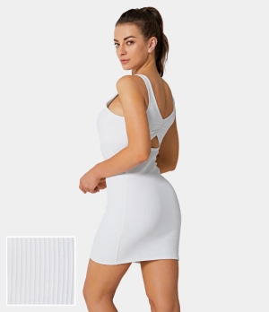Halara Back Cut Out Tank-Visionary Women's Dress White | 130629-YUX