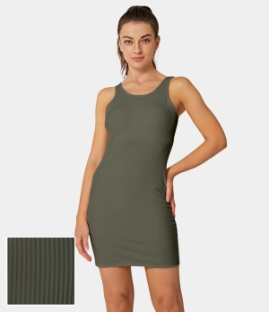 Halara Back Cut Out Tank-Visionary Women's Dress Moss Green | 162053-TLE