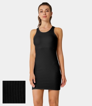 Halara Back Cut Out Tank-Visionary Women's Dress Black | 275368-KOE