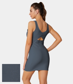 Halara Back Cut Out Tank-Visionary Women's Dress Slate Blue | 806153-CMI