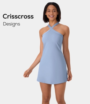 Halara Backless Crisscross 2-Piece Flared Mini Tennis Women's Dress Windsurfer | 102378-EAD