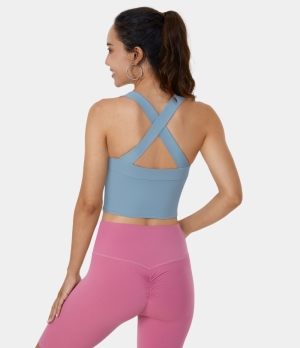 Halara Backless Crisscross Crossover Hem Cropped Yoga Tank Women's Tops Glacier Lake | ITWSEUX-84
