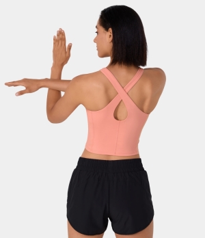 Halara Backless Crisscross Cut Out Cropped Yoga Tank Women's Tops Powder Pink | RBKWGCS-68