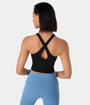 Halara Backless Crisscross Cut Out Cropped Yoga Tank Women's Tops Black | UCGFSMO-26