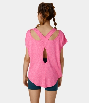 Halara Backless Crisscross Cut Out Relaxed Casual Sports Women's Tops Dianthus | GOKVDNP-68