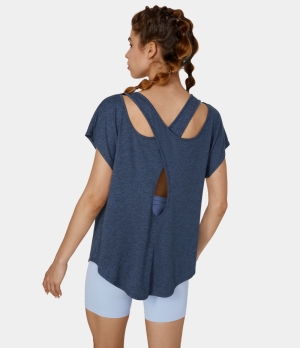 Halara Backless Crisscross Cut Out Relaxed Casual Sports Women's Tops Oceana | GQZWTBA-32