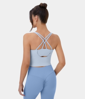 Halara Backless Crisscross Double Straps Cut Out Cropped Yoga Tank Women's Tops Ancient Water | GRNBSTU-53