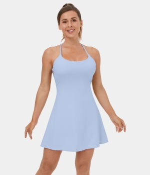 Halara Backless Crisscross Lace Up 2-Piece Side Pocket Mini Dance Women's Dress Light Steel Blue | 284075-AJR