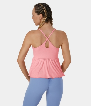 Halara Backless Crisscross Plicated Hem Barre Ballet Dance Tank Women's Tops Pink Icing | AJODGHT-13