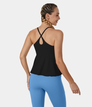 Halara Backless Crisscross Plicated Hem Barre Ballet Dance Tank Women's Tops Black | EMGXSDZ-79