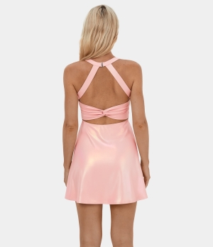 Halara Backless Cut Out Twisted Mini Flare Shine Party Women's Dress Light Peach | 460519-OMX