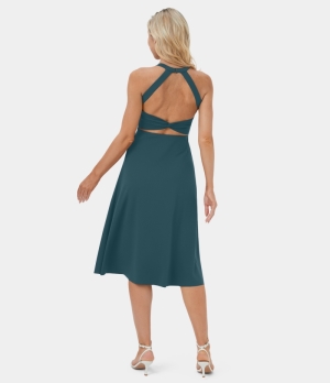 Halara Backless Cut Out Twisted Side Pocket Split Midi Casual Women's Dress Balsam | 491607-ZYB