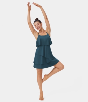 Halara Backless Tiered Ruffle Mini Barre Ballet Dance Women's Dress Balsam | 653017-VAU