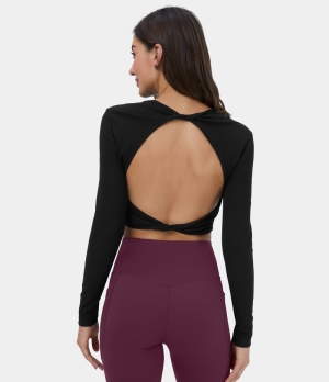 Halara Backless Twisted Cropped Casual Sports Women's Tops Black | DYUAPEW-68