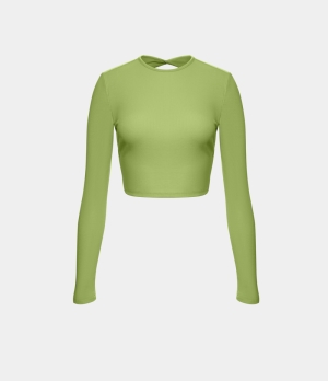 Halara Backless Twisted Cropped Casual Sports Women's Tops Opaline Green | HXELQGJ-65