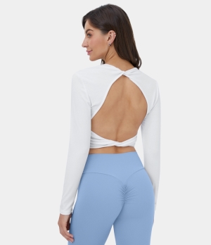 Halara Backless Twisted Cropped Casual Sports Women's Tops White | UPFZCGJ-24