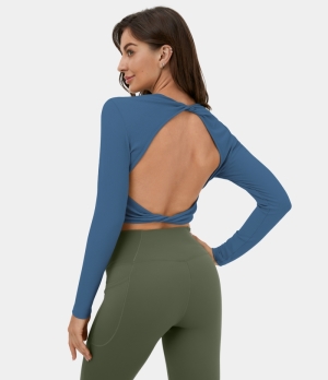 Halara Backless Twisted Cropped Casual Sports Women's Tops Riverside | YHLOSVT-12