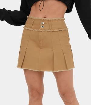 Halara Belted Button Zipper Back Pocket Ruched Raw Hem A Line Casual Women's Skirts Apple Cinnamon | 247896-VKM