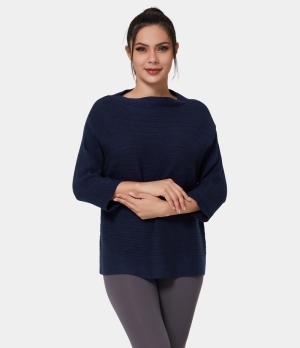 Halara Boat Neck Plain Knit Sweater Women's Tops Deep Blue | JRXGSMB-13