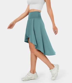 Halara Breezeful High Waisted Asymmetric Ruffle High Low 2-in-1 Dance Women's Skirts Arctic | 512083-XWR