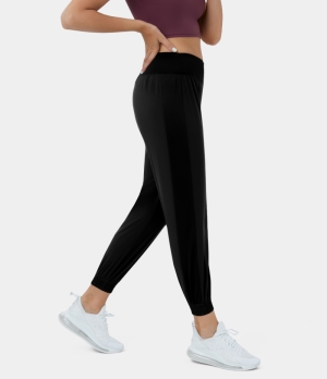 Halara Breezeful High Waisted Contrast Side Panel Casual Women's Jogger Black | 096547-KJY