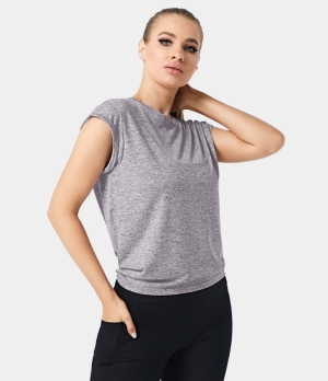 Halara Cap Sleeve Cut Out Split Hem Tie Back Sports Women's Tops Cloud Grey | GBJTZPK-86