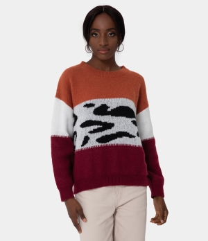 Halara Casual Color Block Dropped Shoulder Sweater Women's Tops Deep Wine | KZEQAMF-24