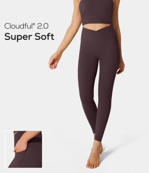 Halara Cloudful® 2.0 Crossover Pocket Plain Women's Leggings Fudge | 280435-CNI