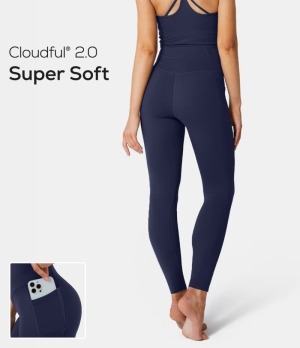 Halara Cloudful® 2.0 Crossover Pocket Plain Women's Leggings Peacoat | 287694-PBR