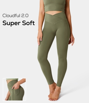 Halara Cloudful® 2.0 Crossover Pocket Plain Women's Leggings Winter Moss | 514682-XAP