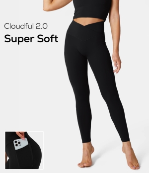 Halara Cloudful® 2.0 Crossover Pocket Plain Women's Leggings Black | 936012-DOS