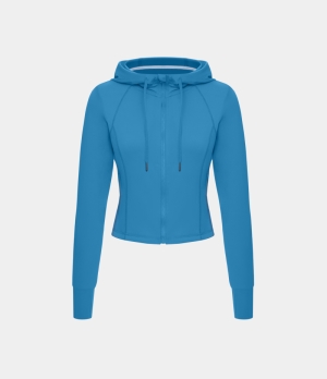 Halara Cloudful® 2.0 Hooded Drawstring Thumb Hole Zip Front Pocket Cropped Casual Jacket Women's Tops Pacific Coast | HQICKOE-82