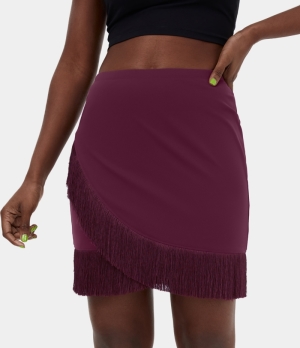 Halara Cloudful® Air Asymmetric Crossover Fringe Hem Bodycon 2-in-1 Mini Dance Women's Skirts Zinfandel | QRJIBLX-45