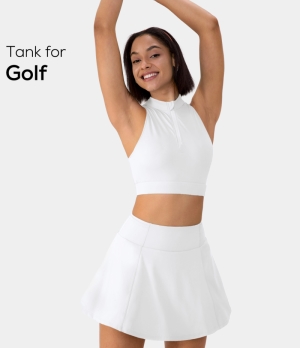 Halara Cloudful® Air Breathable Mock Neck Half Zip Sleeveless Cropped Golf Tank Women's Tops White | DYGITWC-58