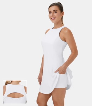 Halara Cloudful® Air Cut Out Side Pocket 2-Piece Tennis Women's Dress White | 321740-RWJ