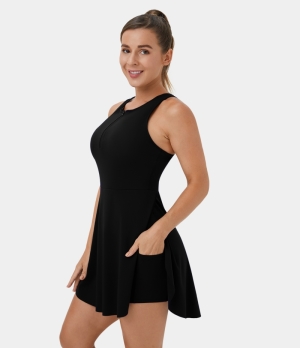 Halara Cloudful® Air Half Zip Racerback Split Hem 2-in-1 Side Pocket Tennis Women's Dress Black | 789421-HXR