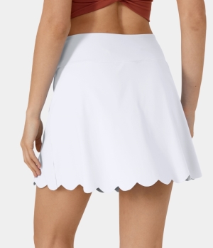 Halara Cloudful® Air High Waisted 2-in-1 Side Pocket Scallop Hem Tennis Women's Skirts White | 481653-HNS